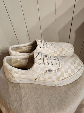 Vans Checkerboard Low-Top Sneakers in White and Cream